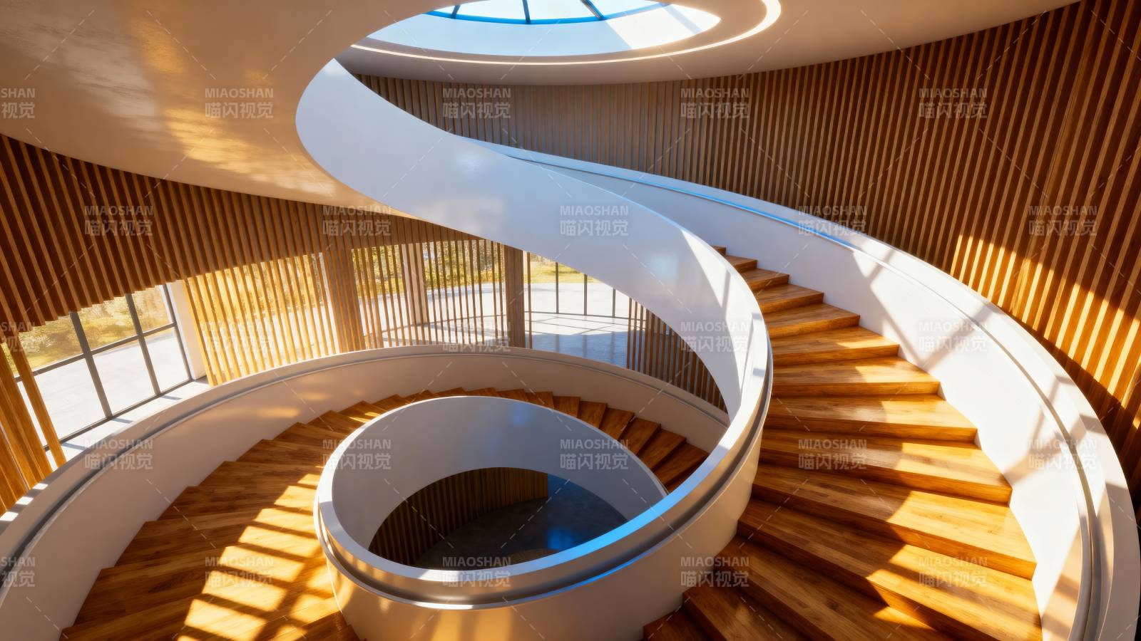 螺旋楼梯光影交错图片