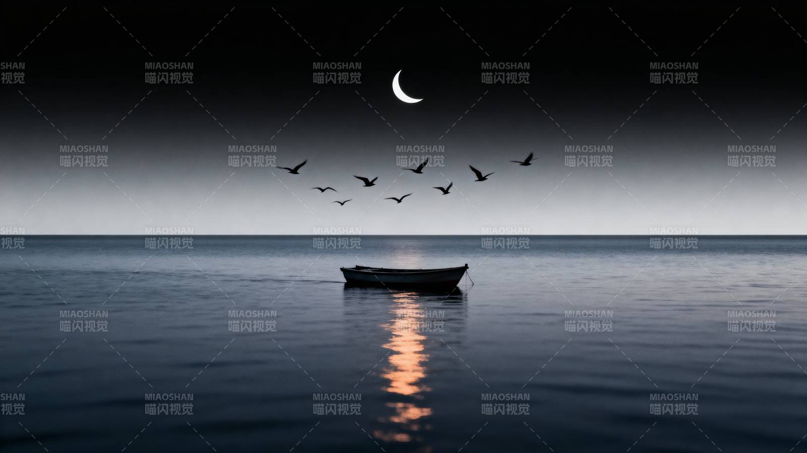 月下孤舟 飞鸟掠影图片