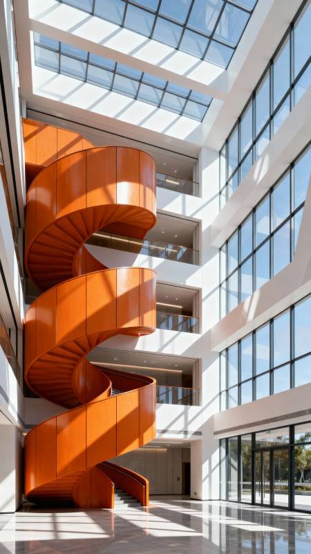 橙色螺旋楼梯图片