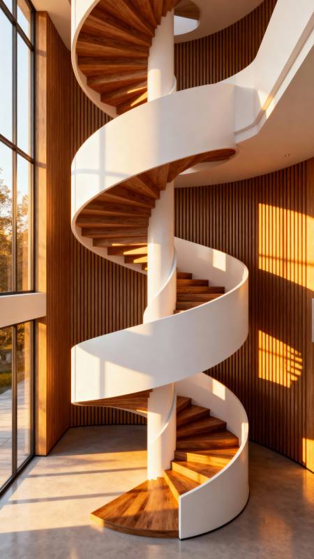 螺旋楼梯光影交错图片