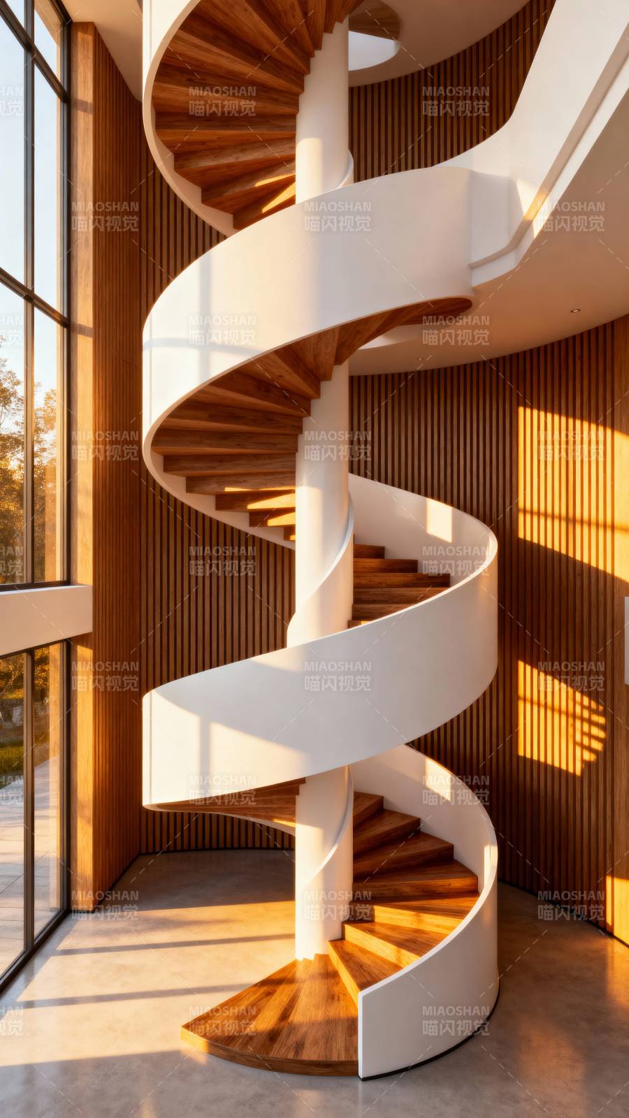 螺旋楼梯光影交错图片