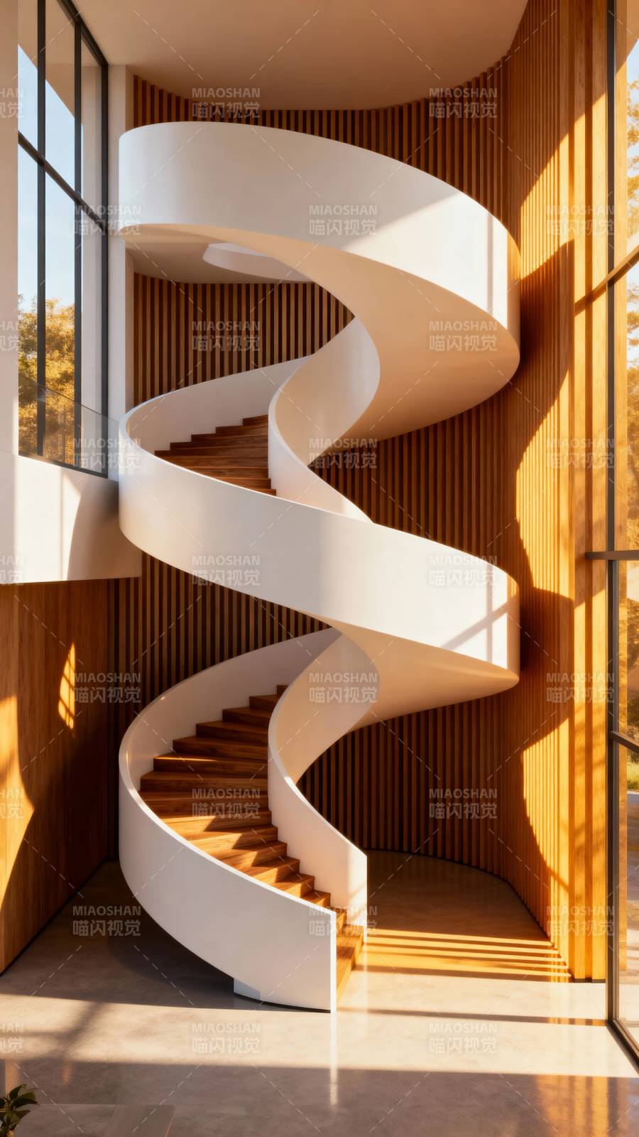 螺旋楼梯光影交错图片