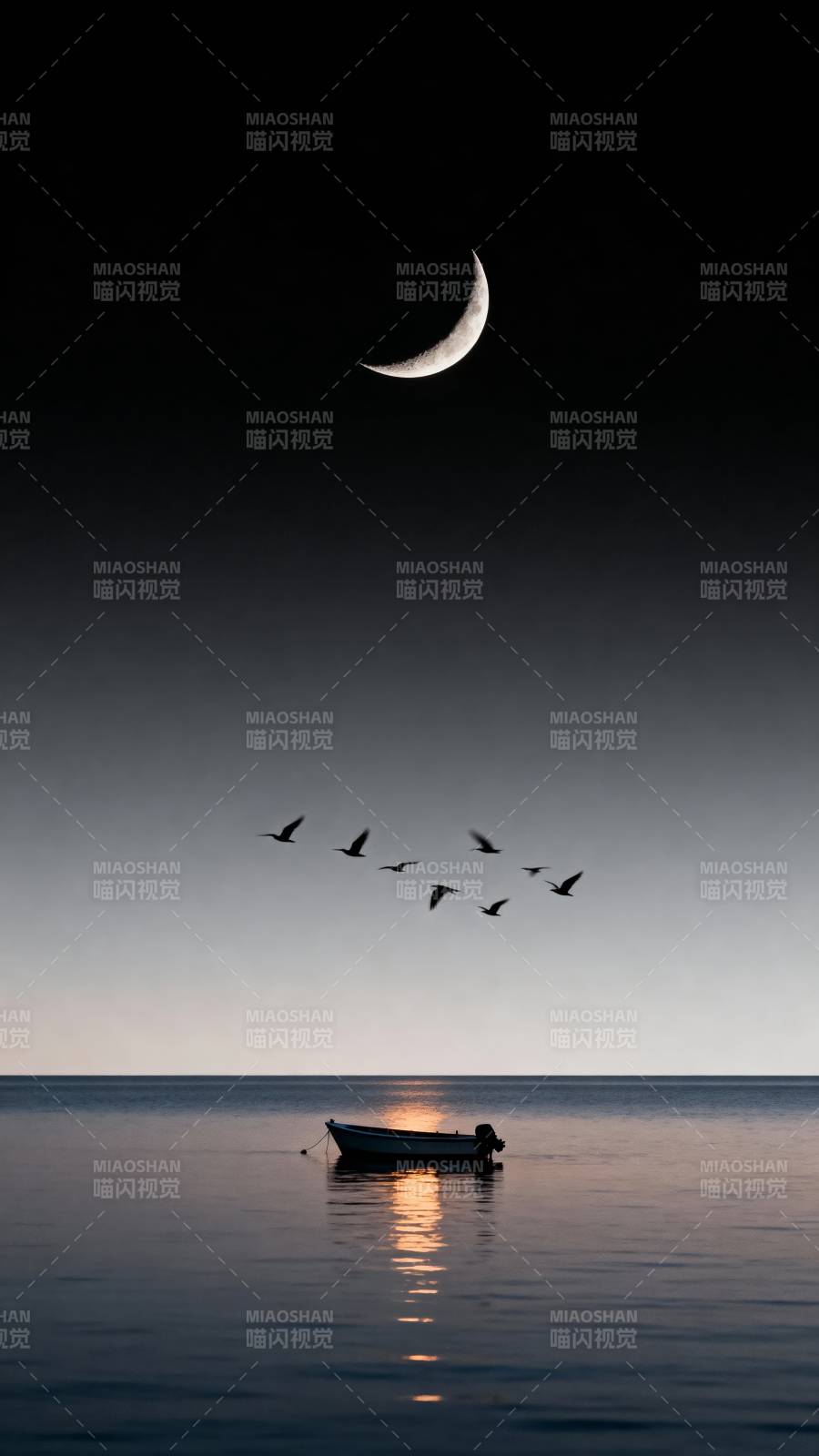 月下孤舟飞雁影图片
