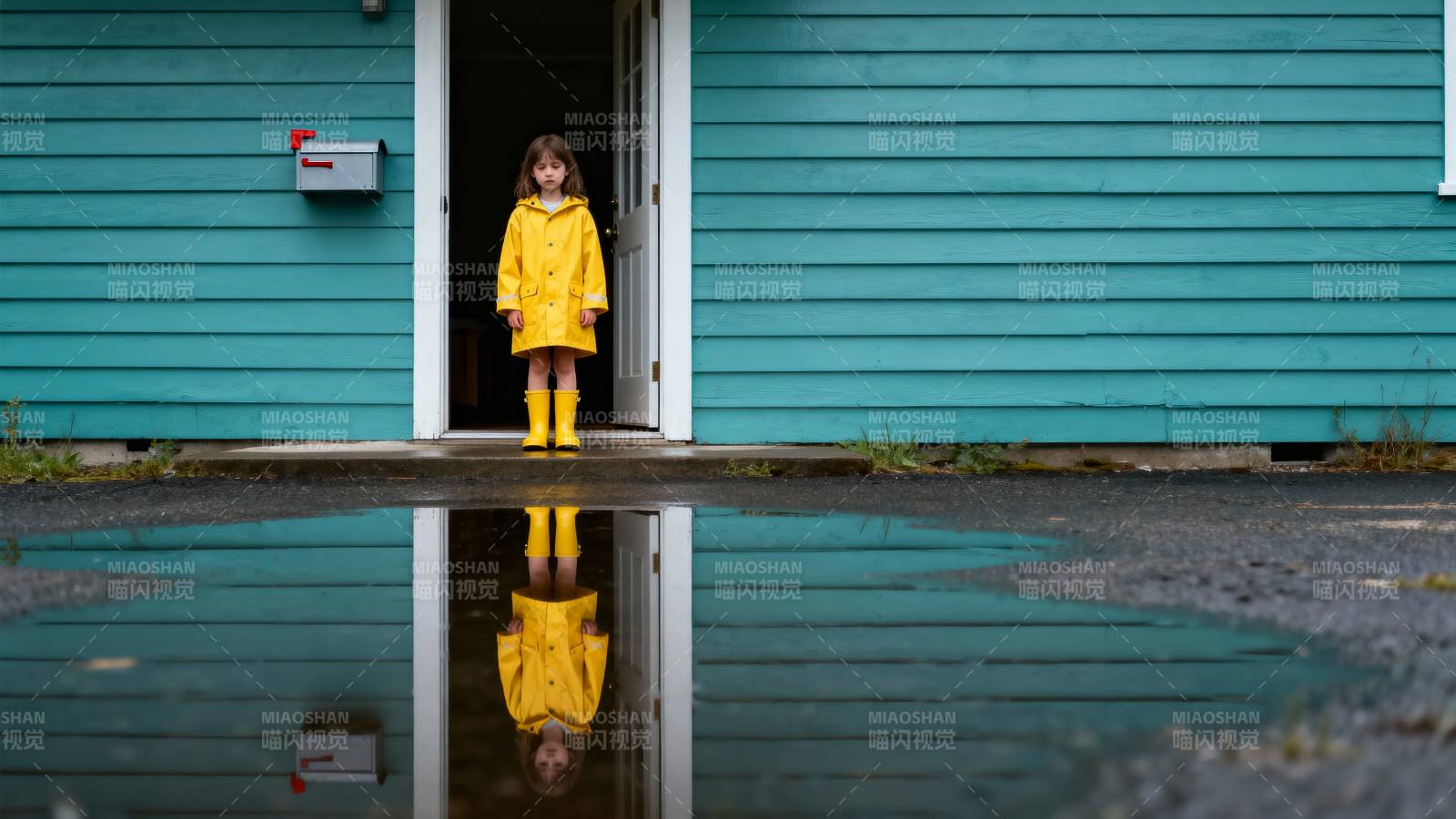 雨中黄衣小女孩图片