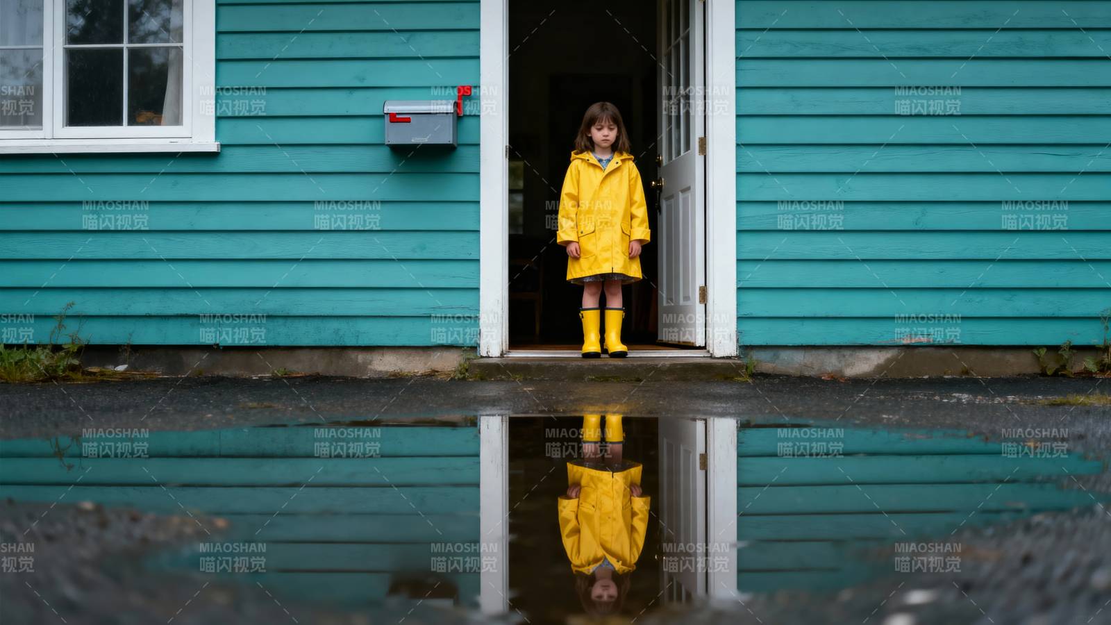 雨中黄衣小女孩图片