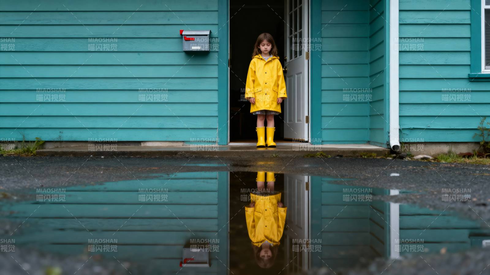 雨中黄衣小女孩图片