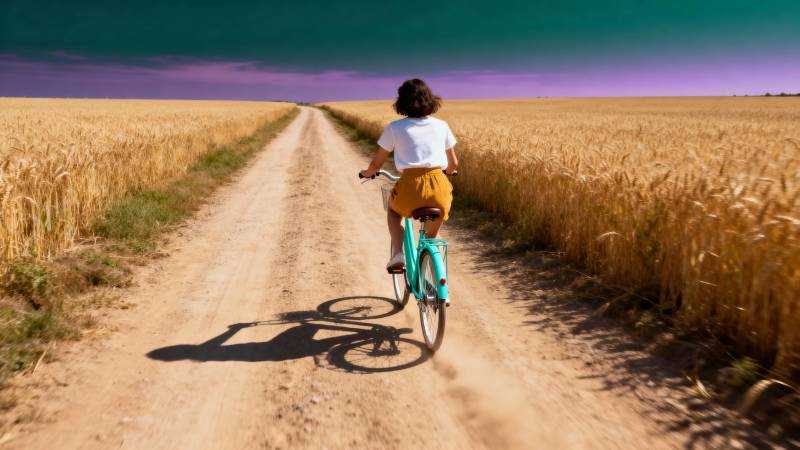 骑行麦田小径图片