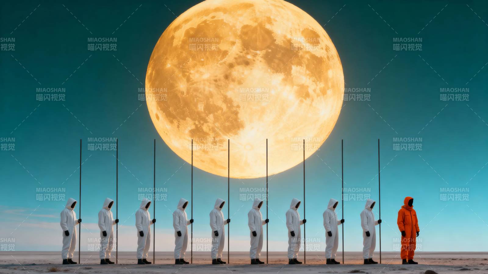 月夜列队 一人独异图片