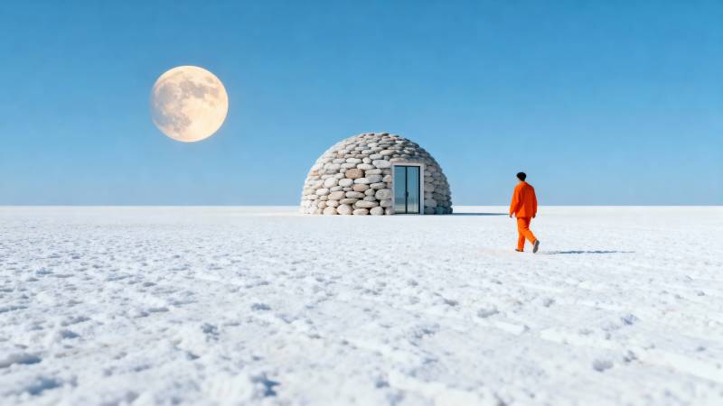 雪原孤屋月夜行图片