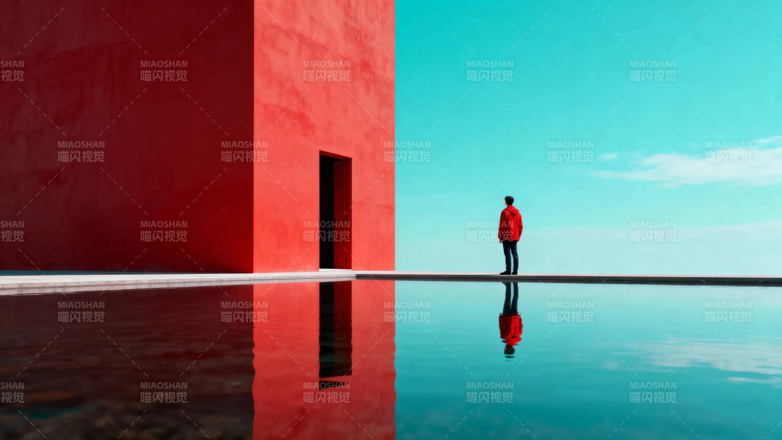 红墙倒影人影图片