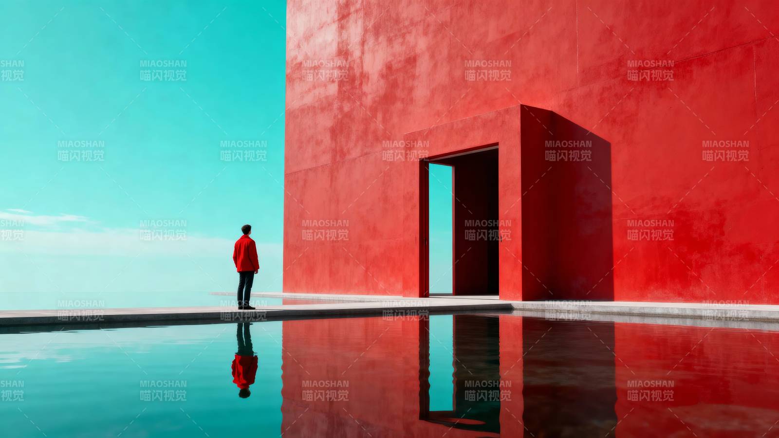 红墙倒影 一人独行图片