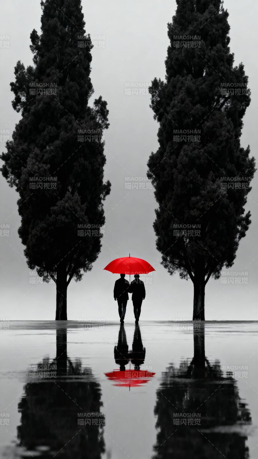 红伞下的倒影图片