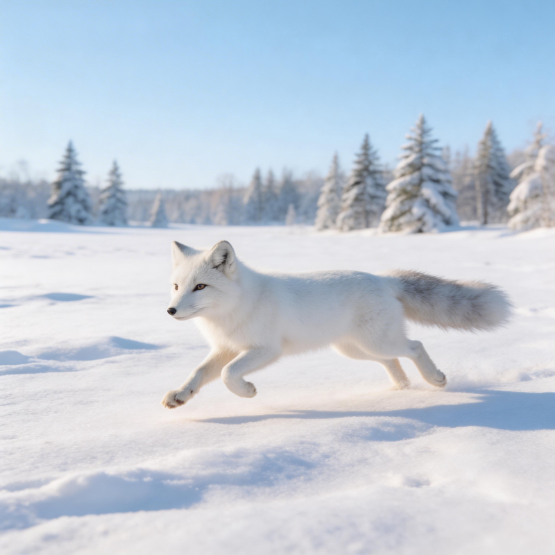 雪狐奔跑于冬日雪原图片