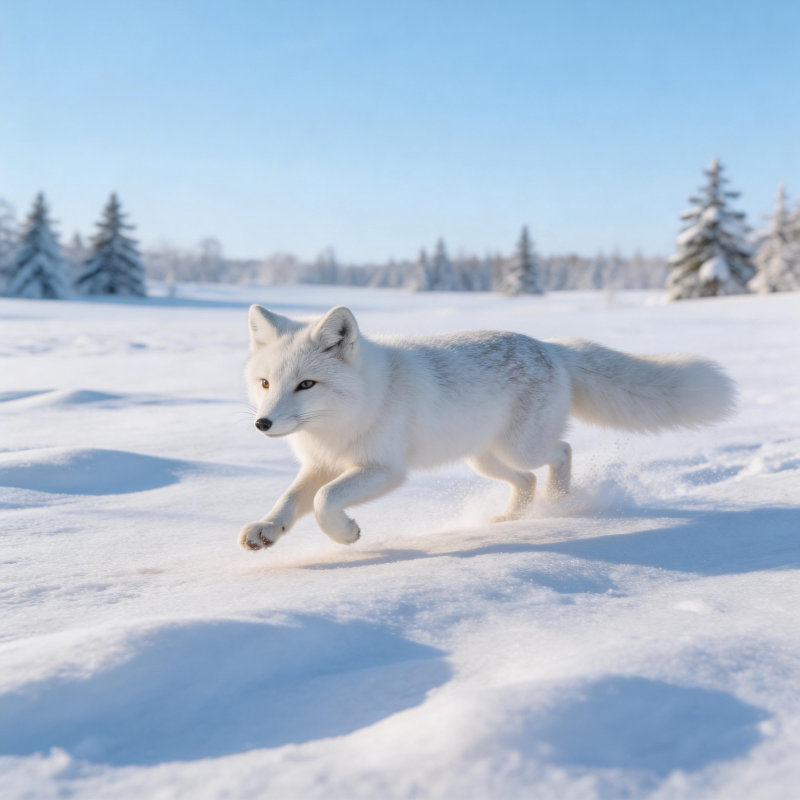 雪狐奔跃图片
