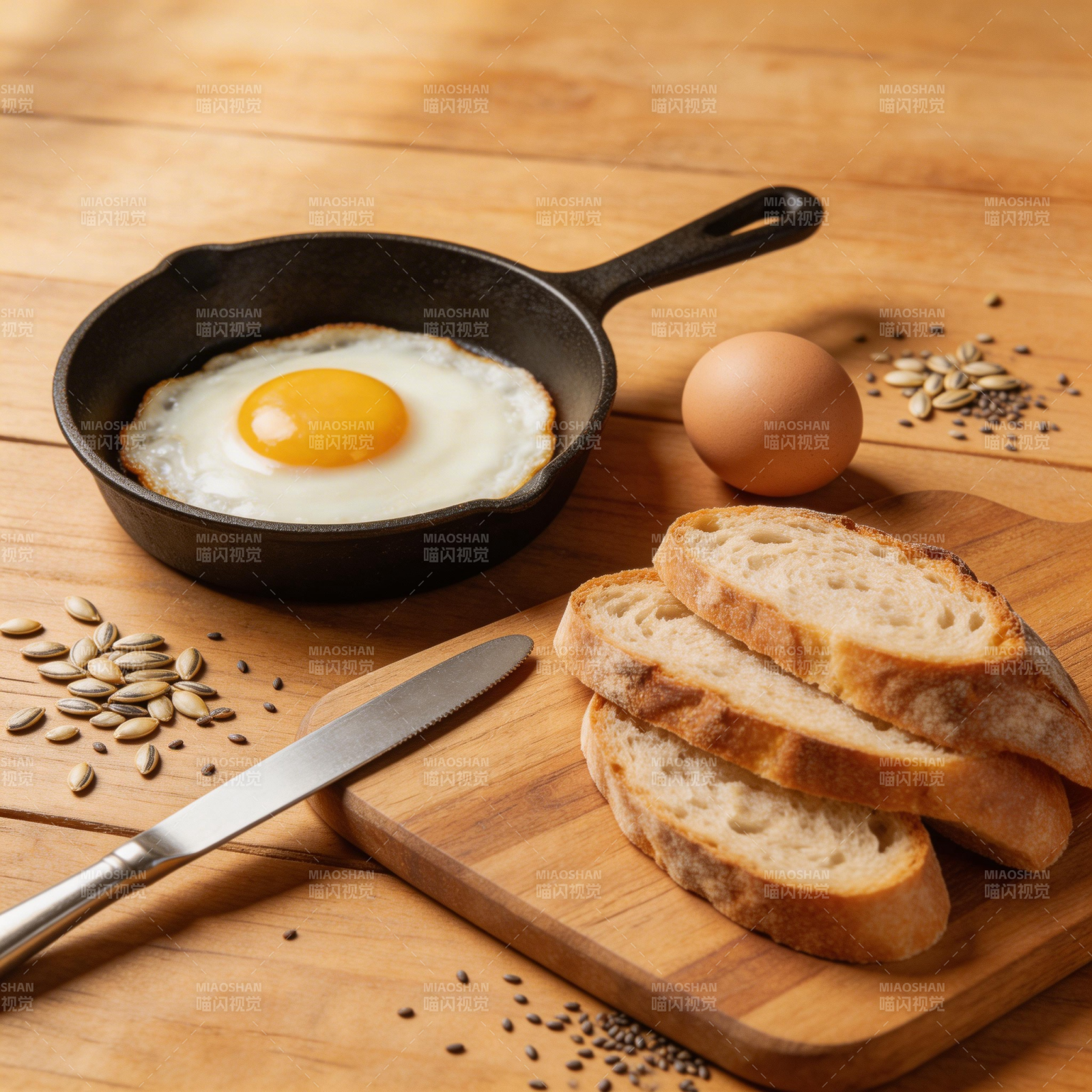 煎蛋配面包图片