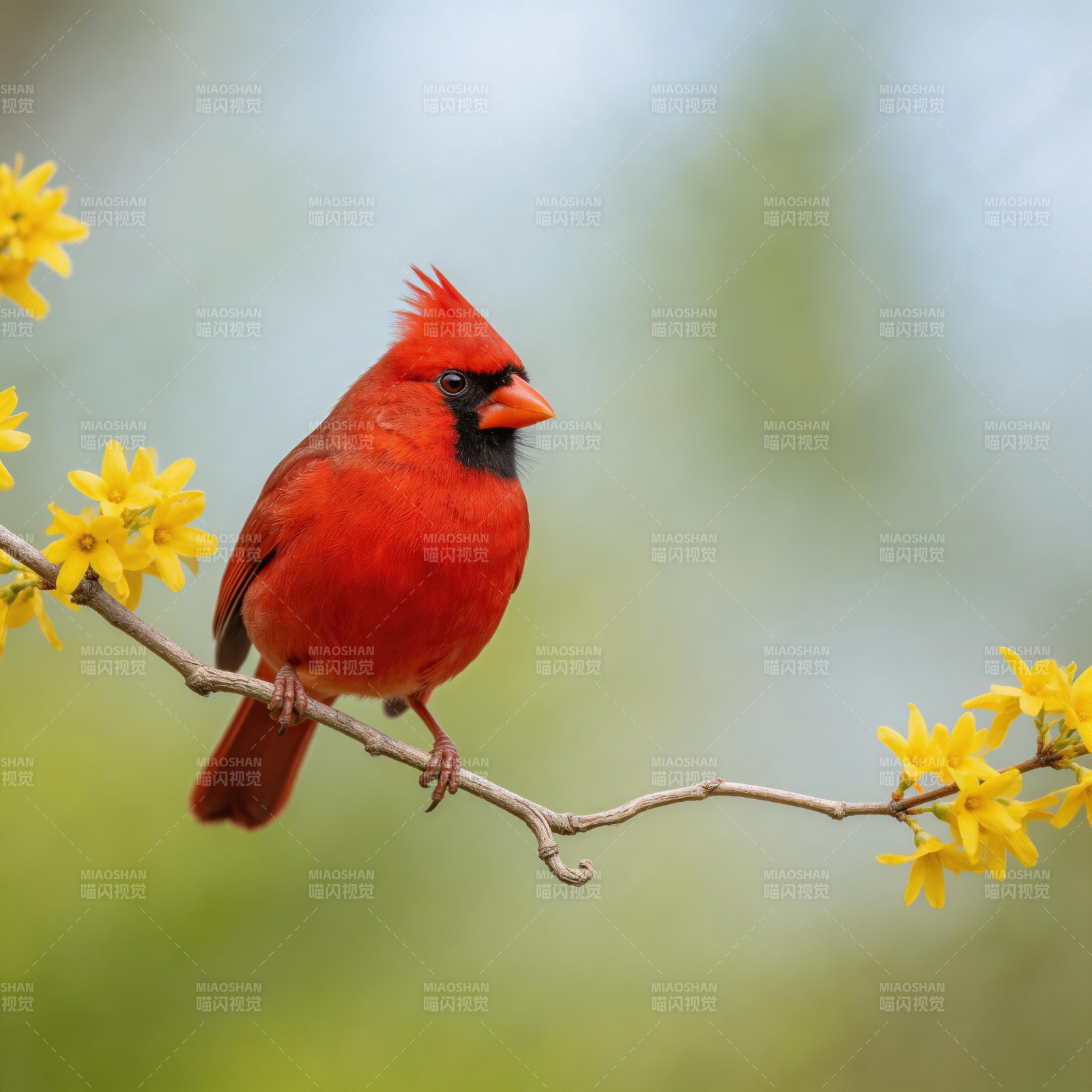 红雀栖枝花间图片