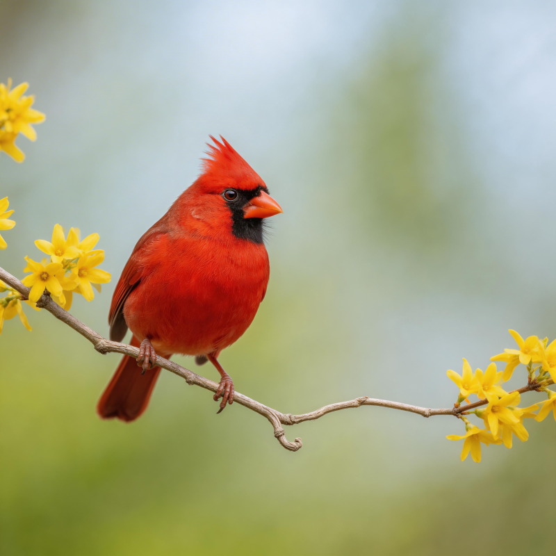 红雀栖枝花间图片