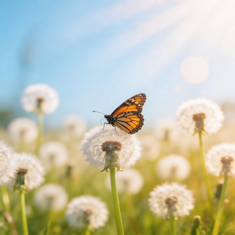 蝶舞蒲公英图片