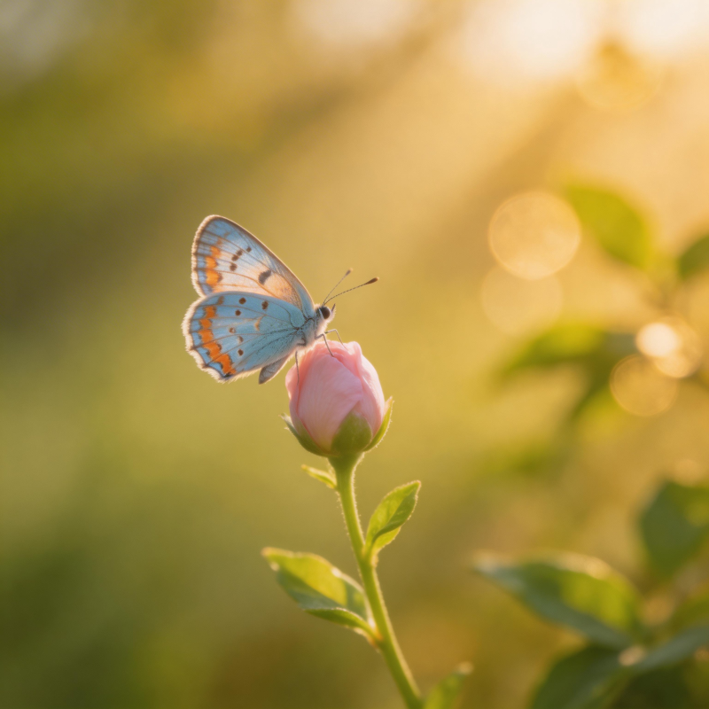 蝶舞花蕾 晨光微照图片