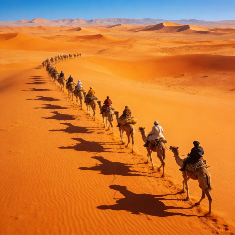 沙漠驼队行进图图片