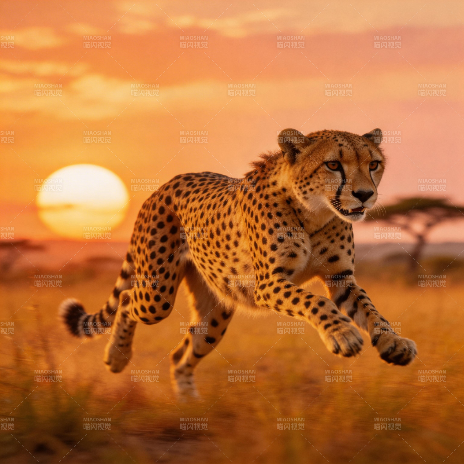 猎豹疾驰日落时图片