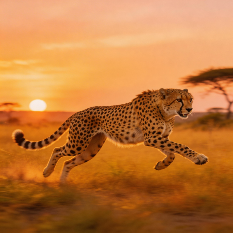 猎豹疾驰日落时图片