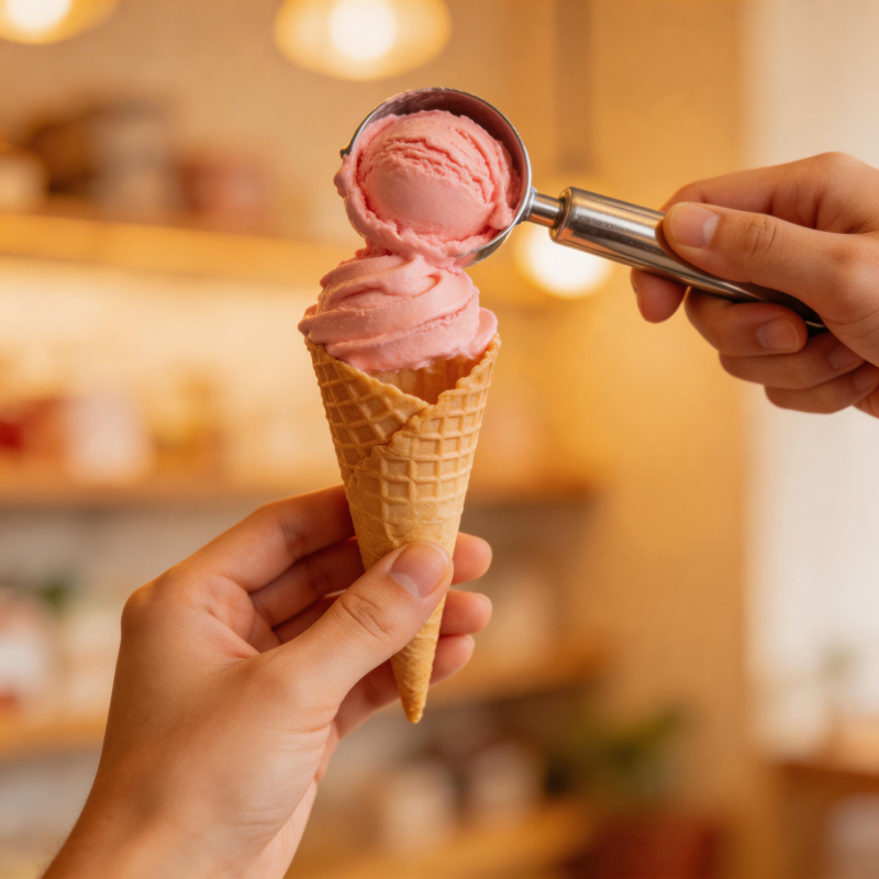 粉红冰淇淋入锥图片