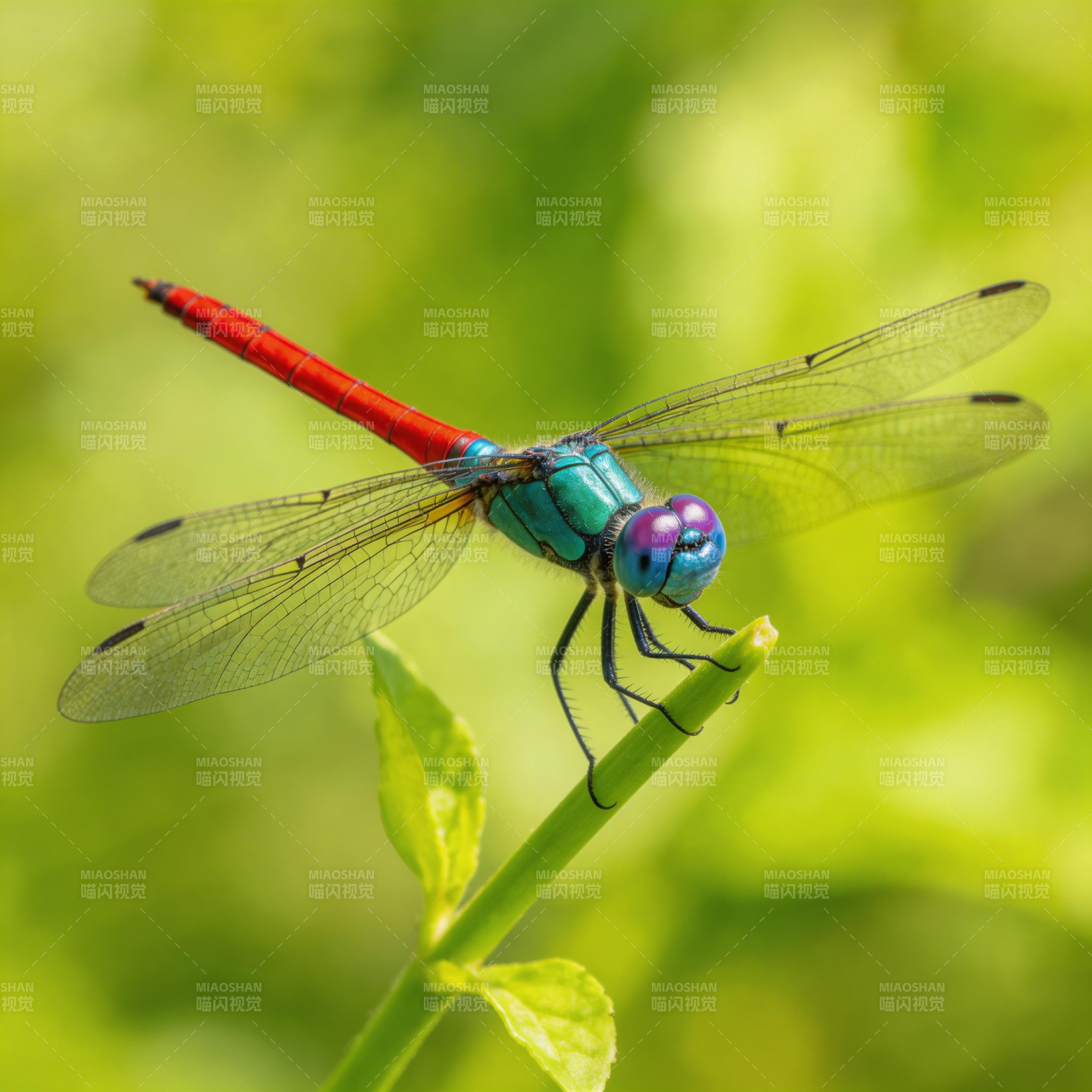 红尾蜻蜓栖枝头图片