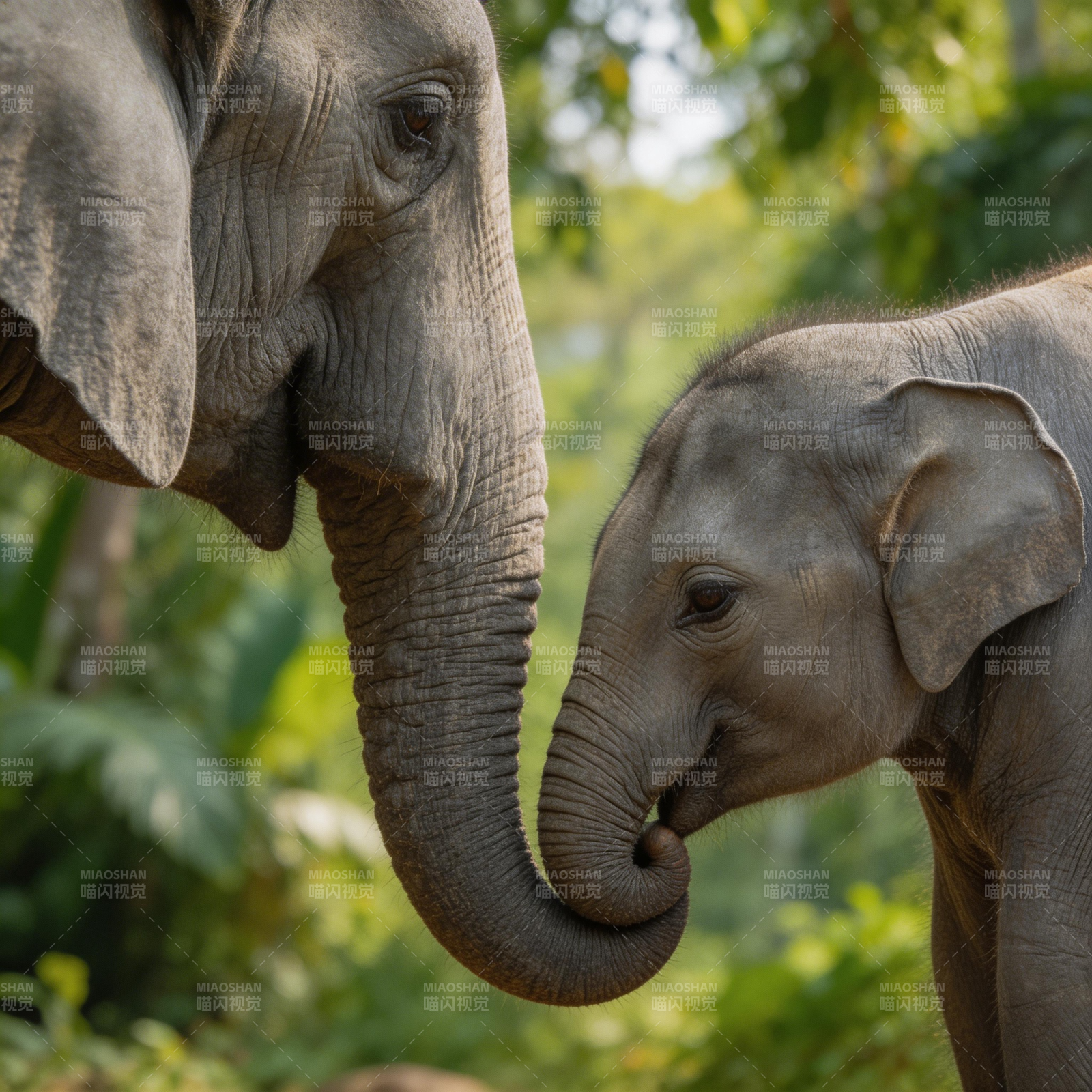 母子象亲密互动图片