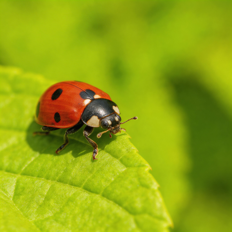 瓢虫栖息绿叶上图片