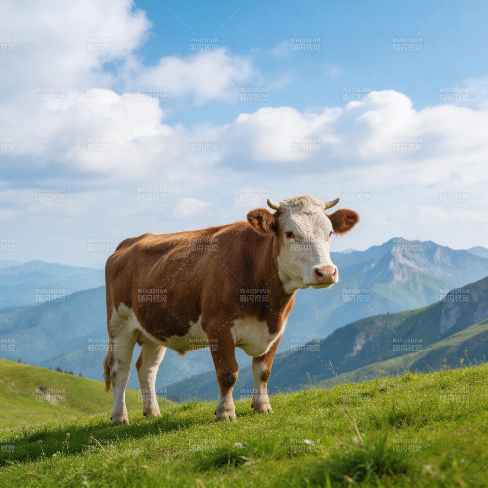 高山牧牛图图片