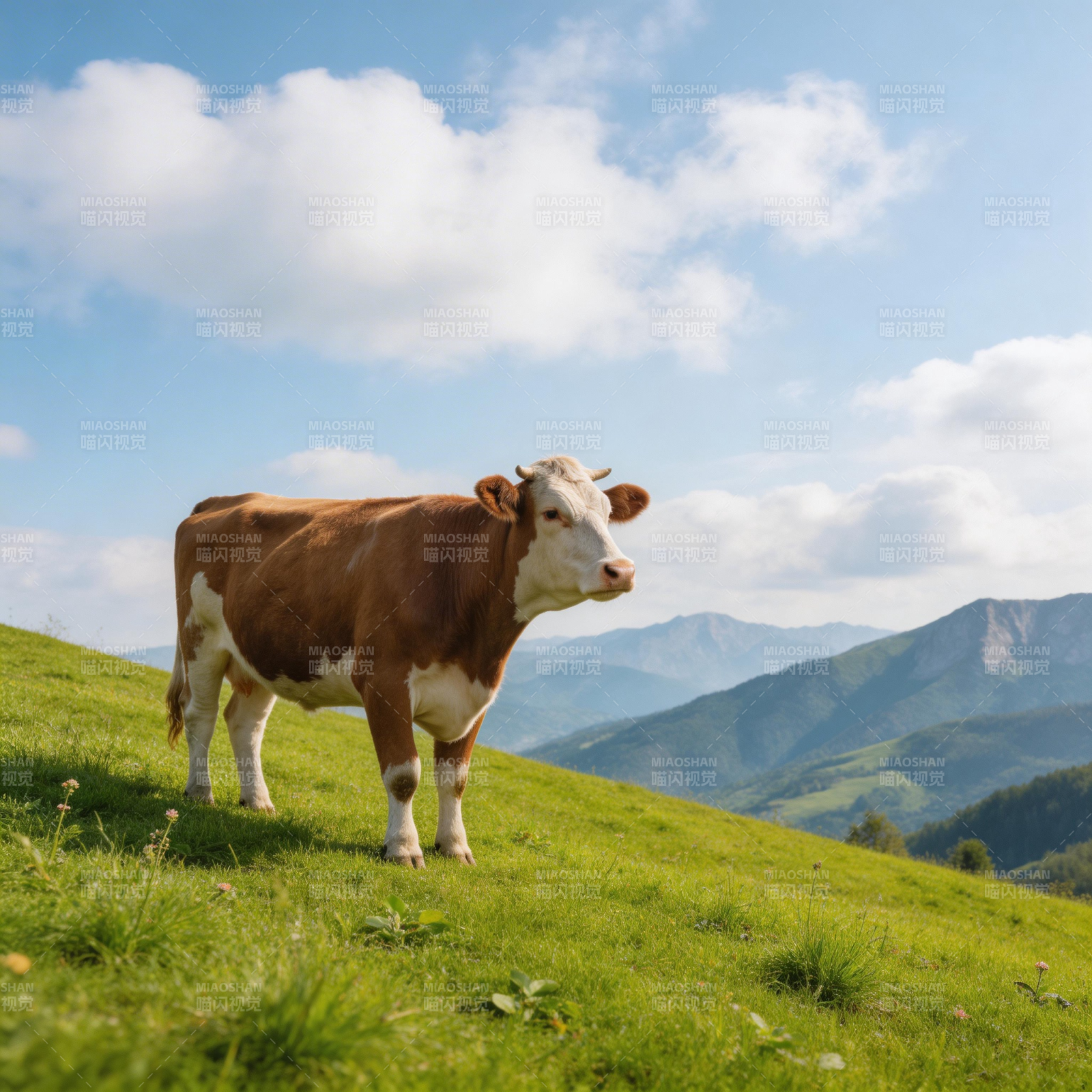 高山牧牛图图片