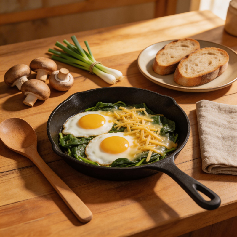 煎蛋菠菜配吐司图片