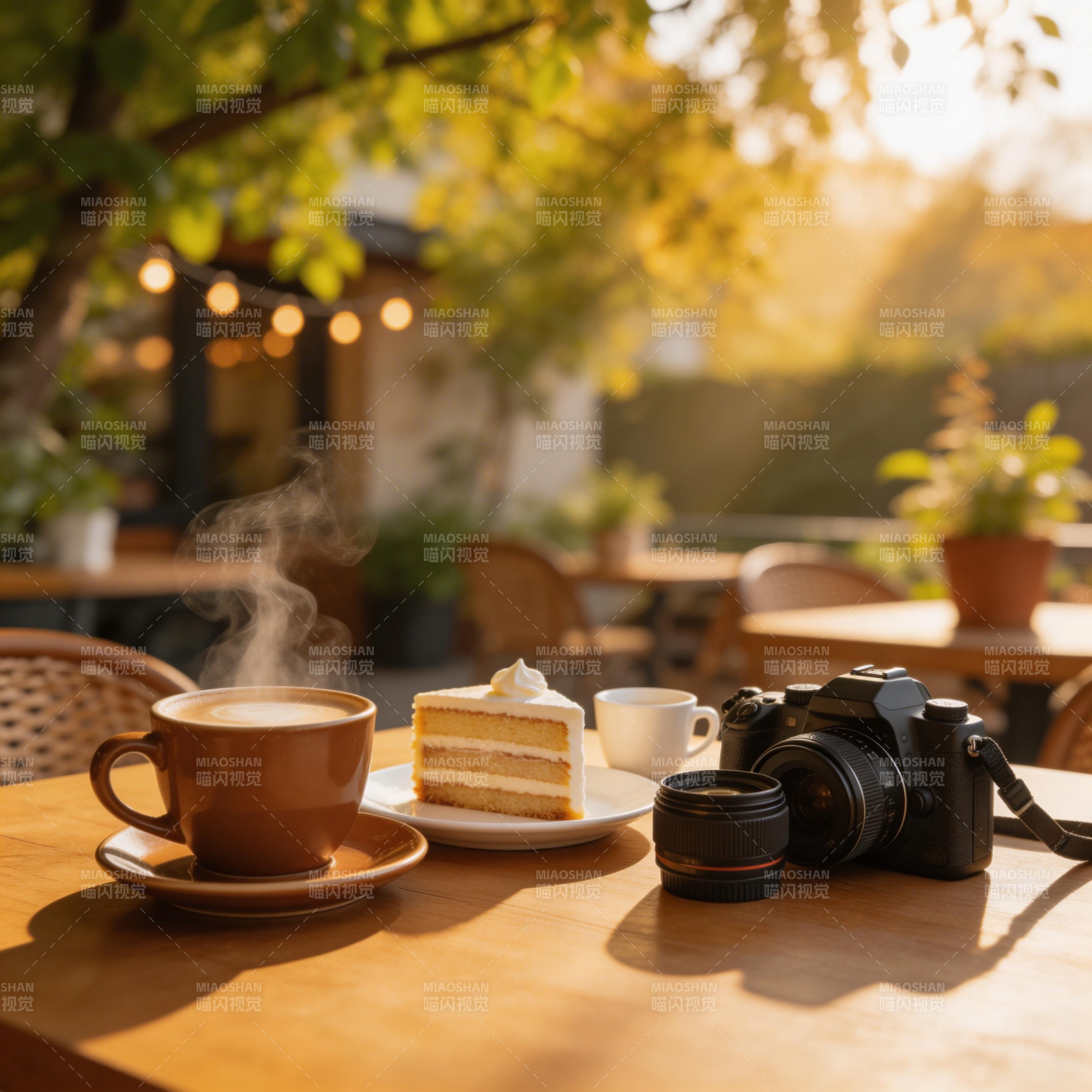 咖啡蛋糕与相机图片