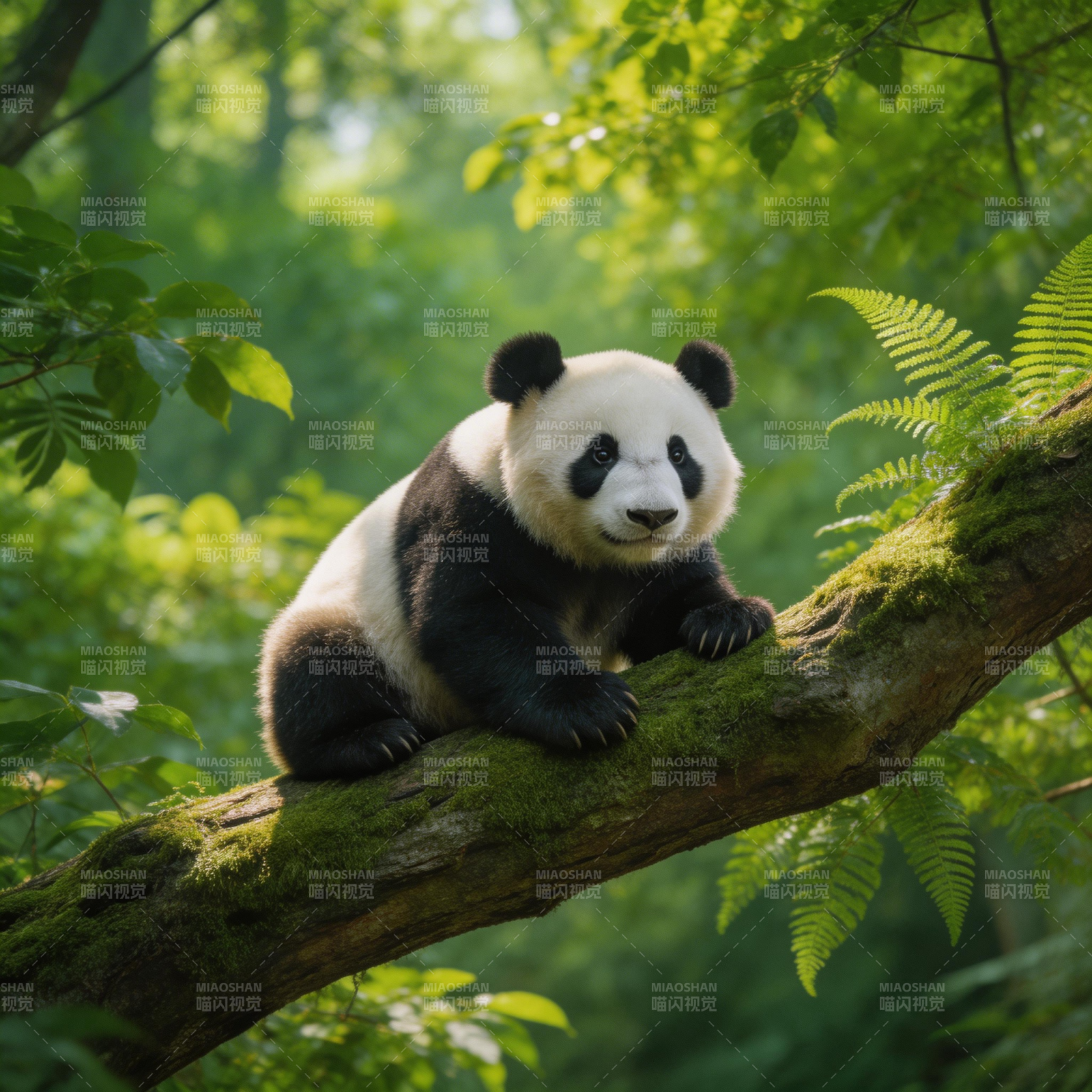 熊猫栖息树梢图片