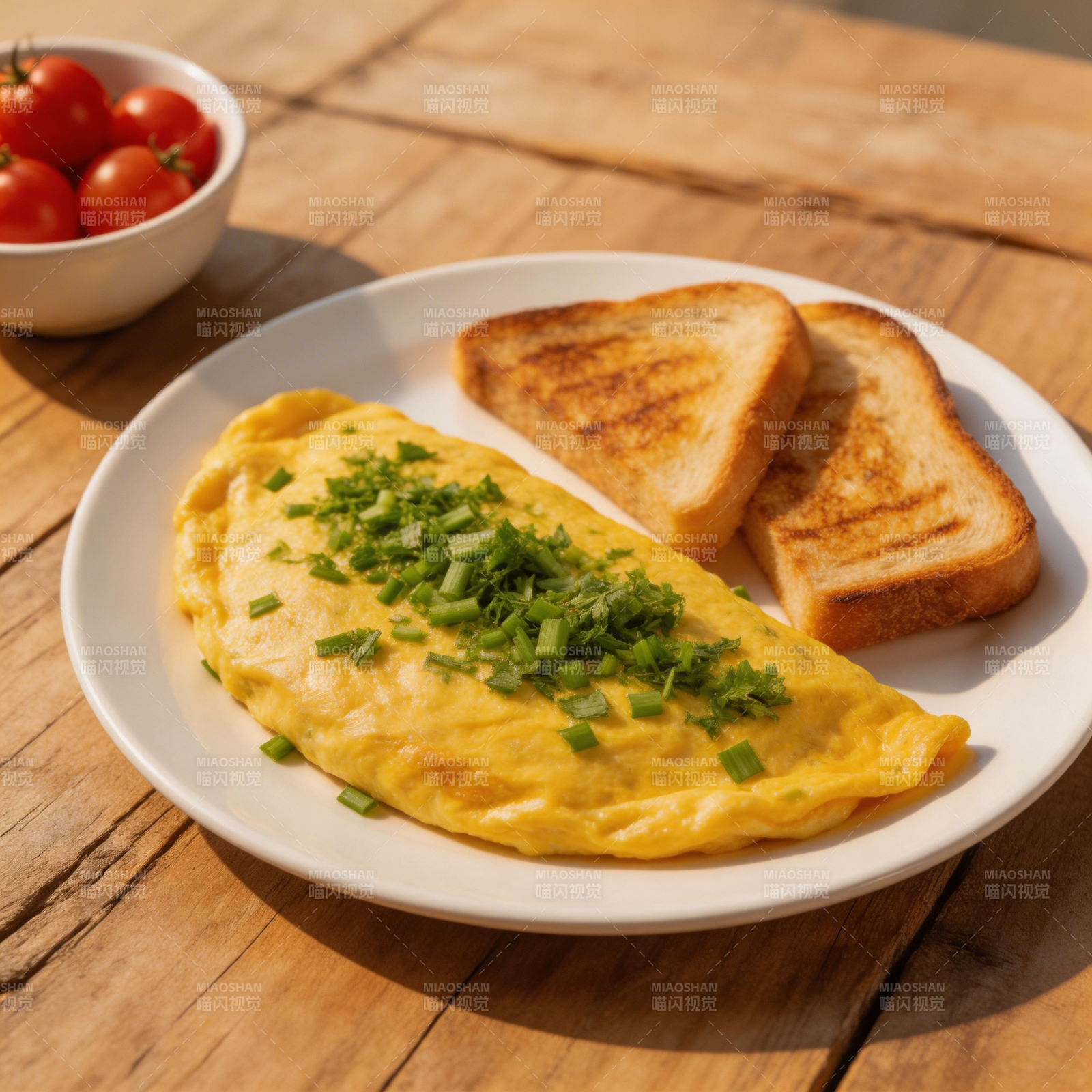 香葱煎蛋配吐司图片