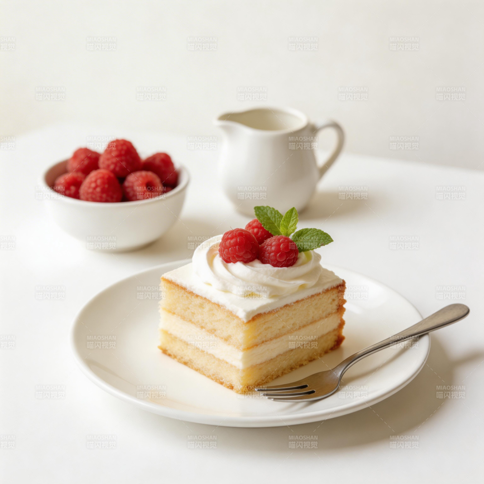 奶油蛋糕配覆盆子图片