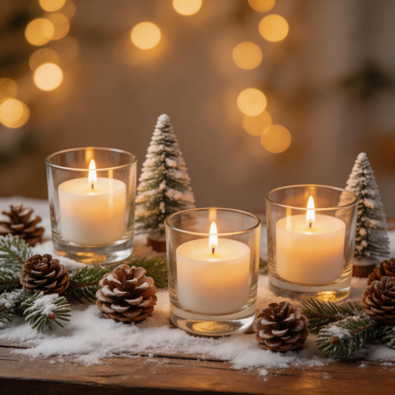 冬夜烛光雪景图片