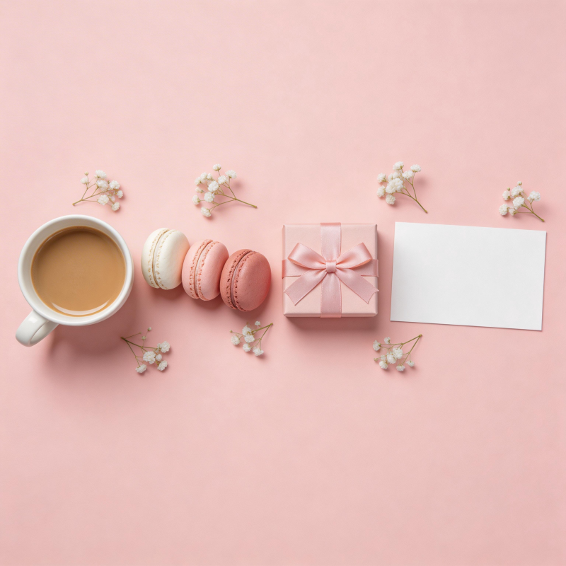 粉色甜点与咖啡图片