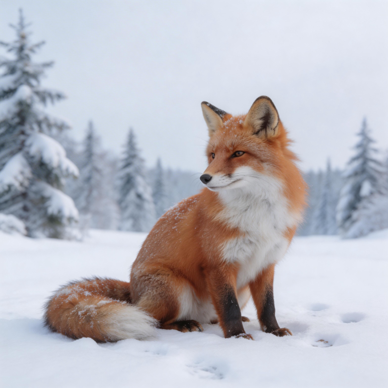 雪地红狐静坐图片