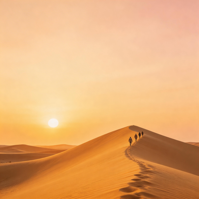 沙漠日落行迹图片