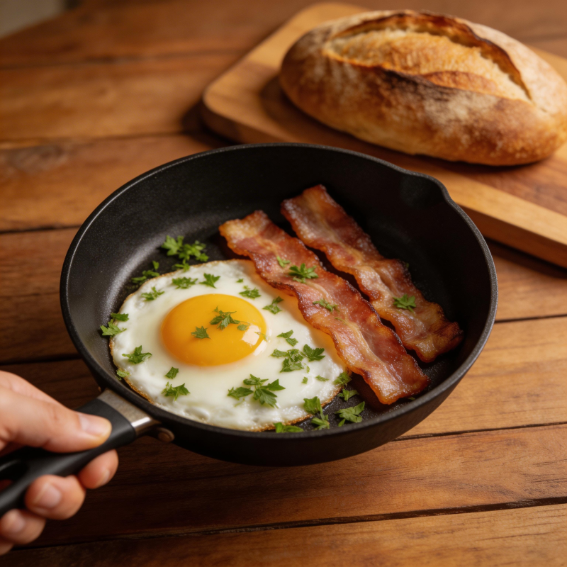 煎蛋培根配面包图片