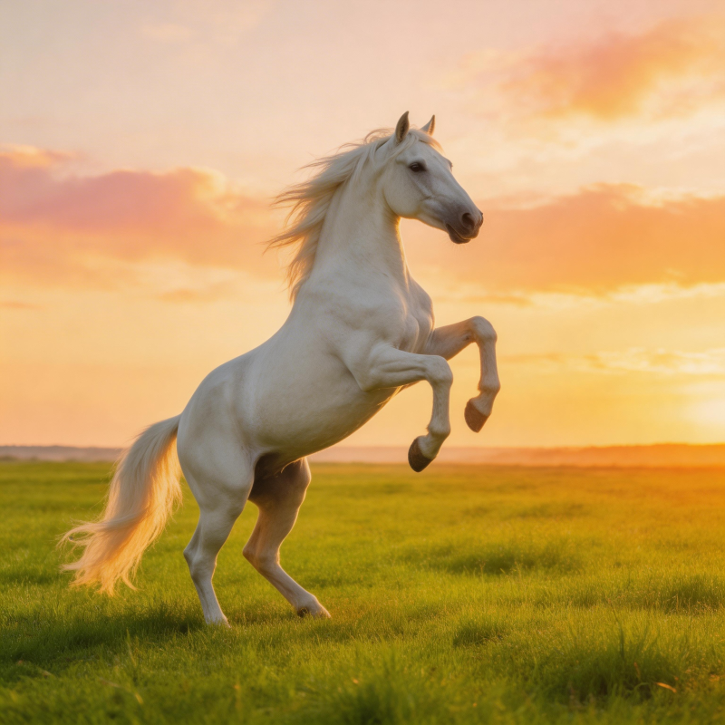 白马腾跃夕阳下图片