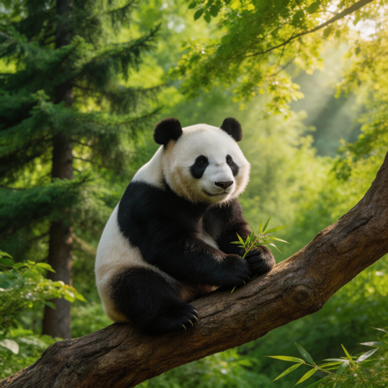 熊猫树上吃竹叶图片