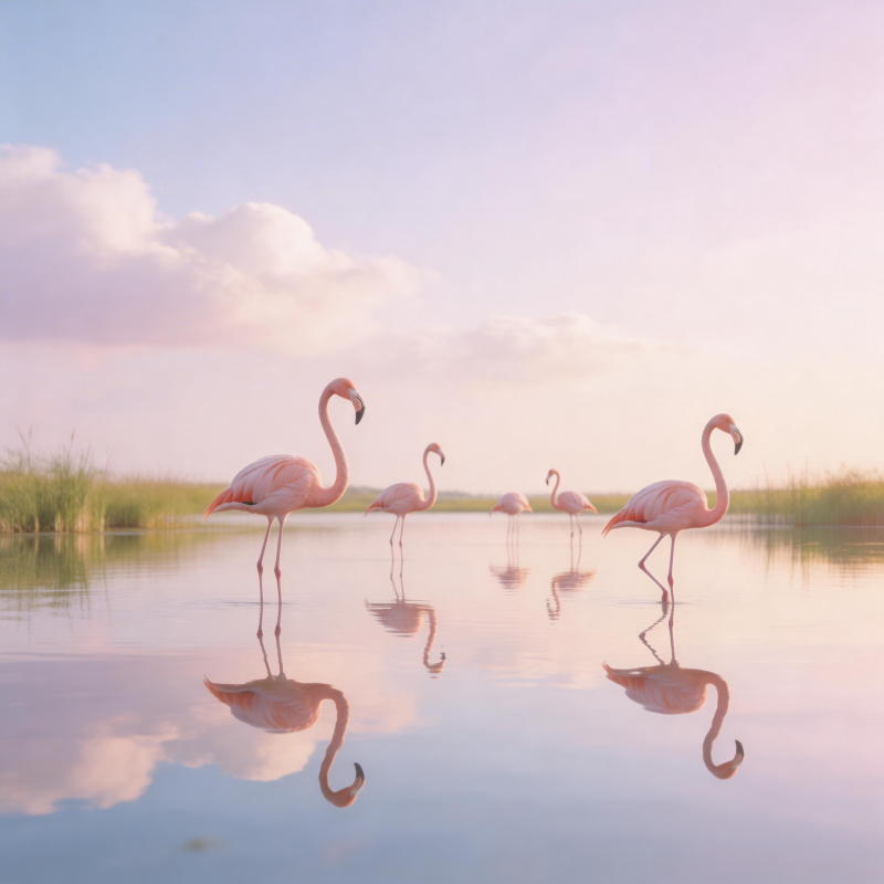 粉红火烈鸟湖畔图片