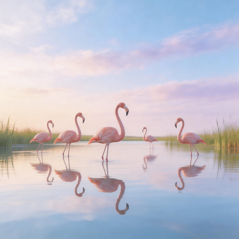 粉红火烈鸟湖畔图片