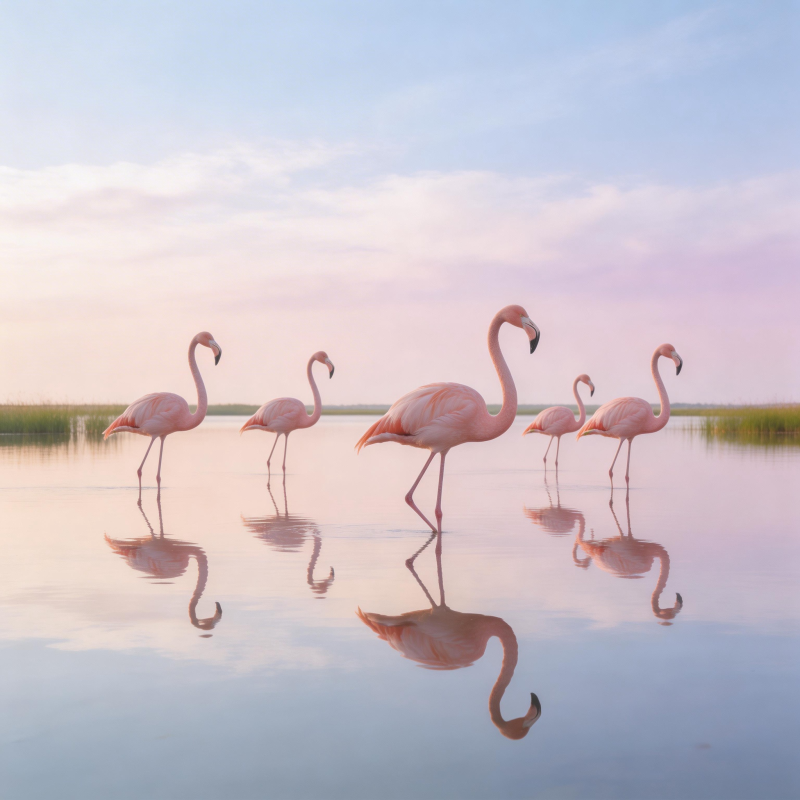 粉红火烈鸟湖畔行图片