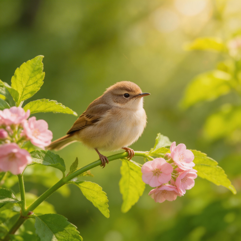 小鸟栖花枝图片