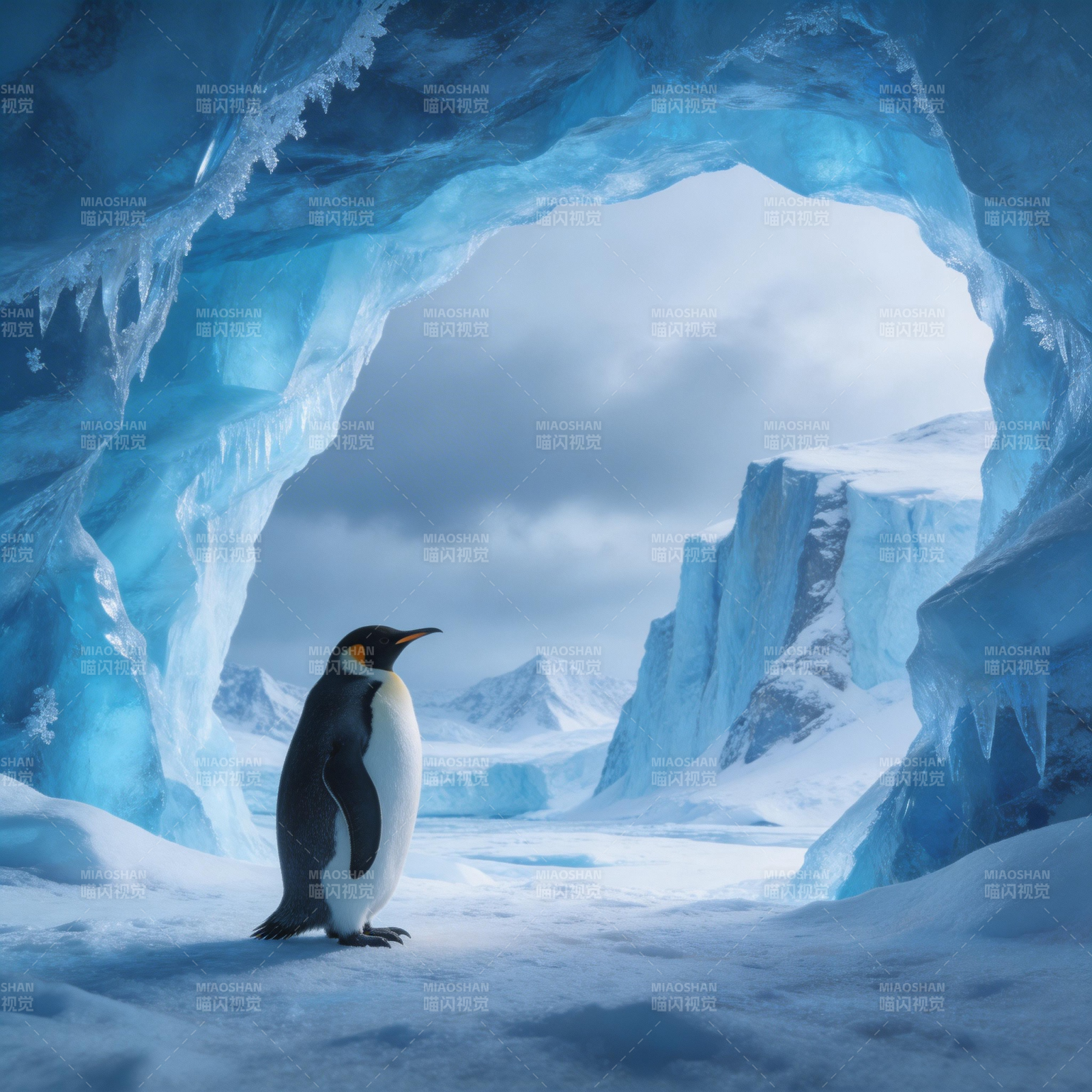 冰洞中的企鹅图片