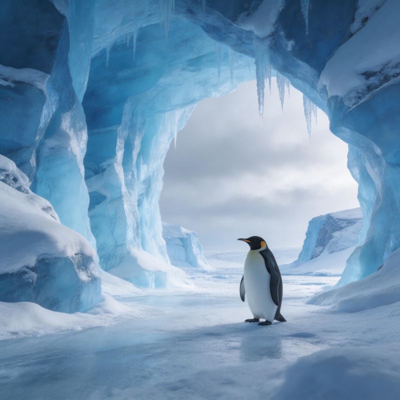 冰洞中的企鹅图片